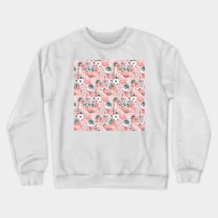 Pink Flowers Paint Bluish Gray Design Crewneck Sweatshirt